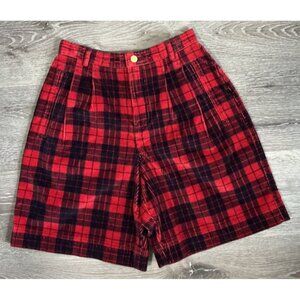 Vintage Liz Sport Petite Red & Navy Corduroy Pleated High Waisted Shorts Sz 2P